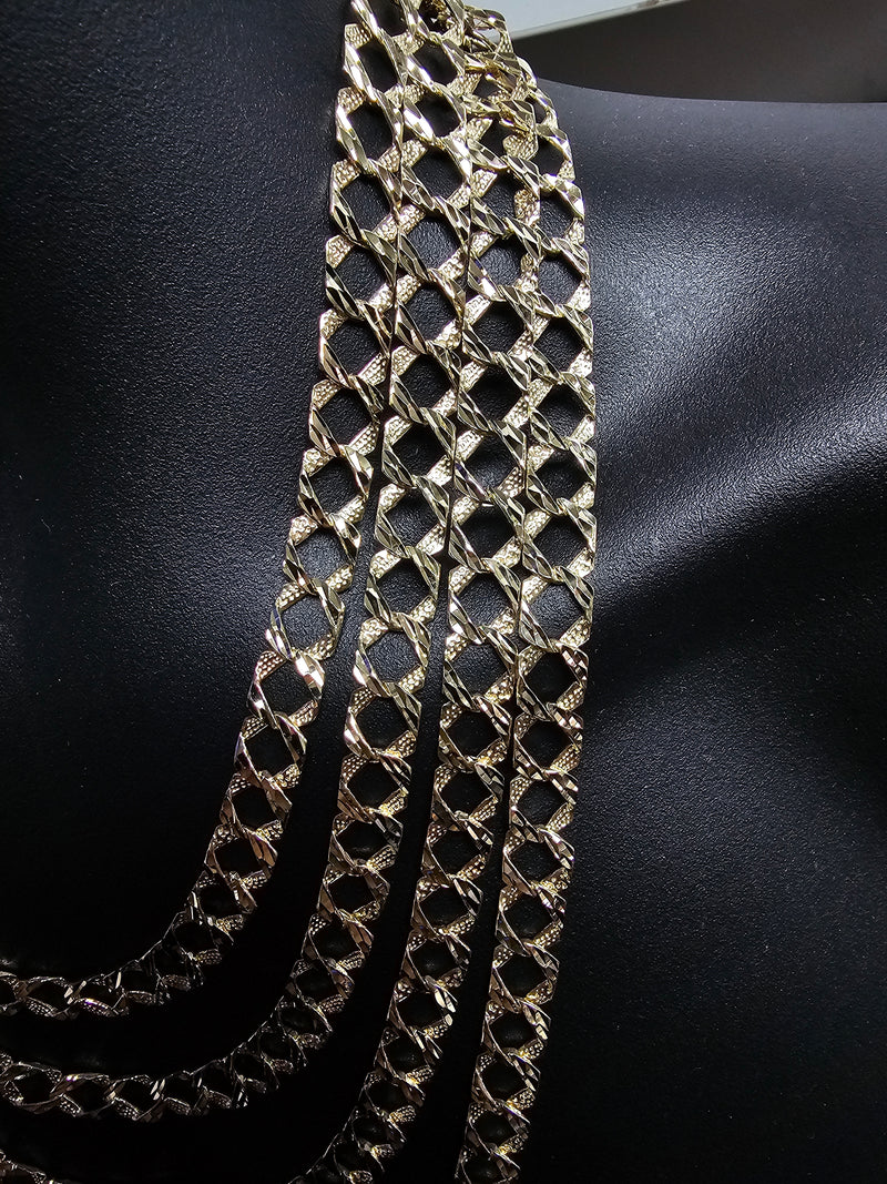 9.5MM 10k Yellow Diamond Cut Gourmette Gold Chain in Square Link