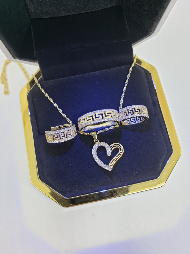10k Full Set Necklace Ring Earrings Medusa Style Greek Design