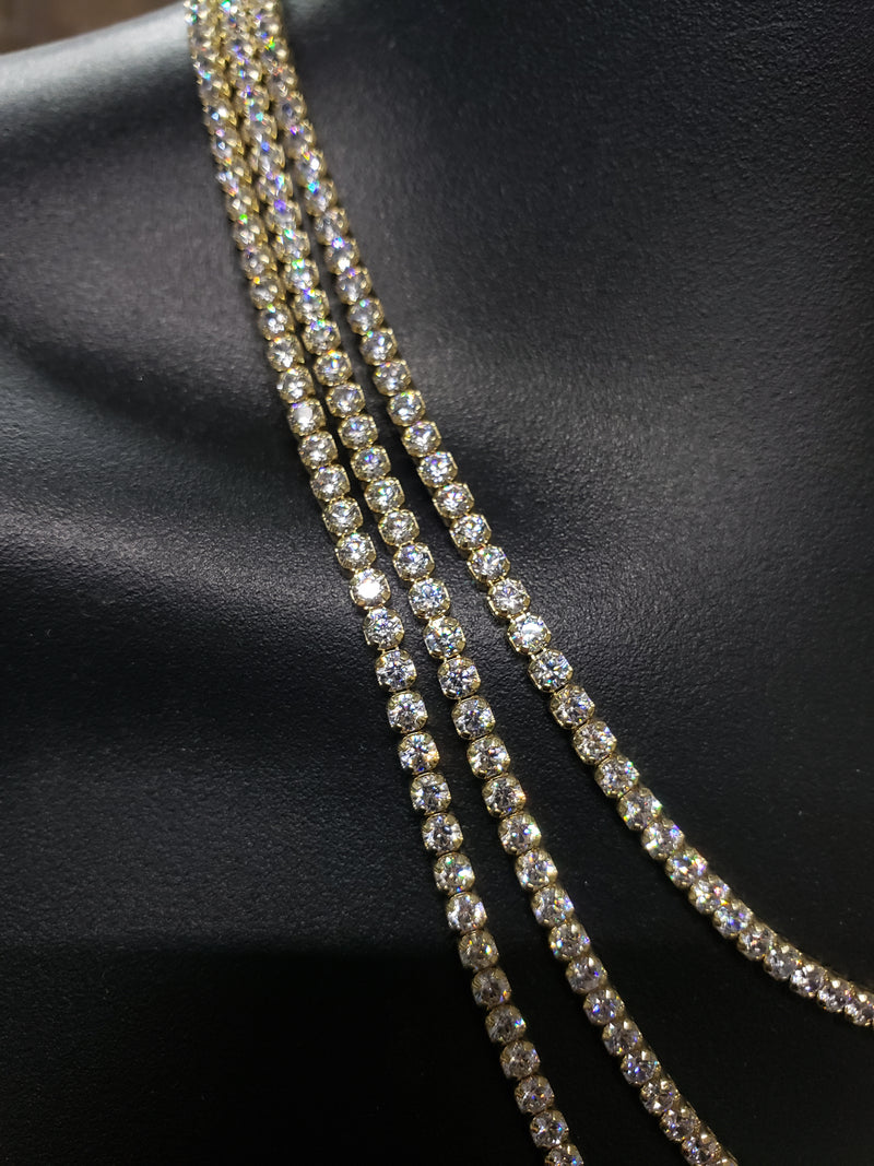 3.5mm Tennis Chain Crystals  10k Yellow Gold