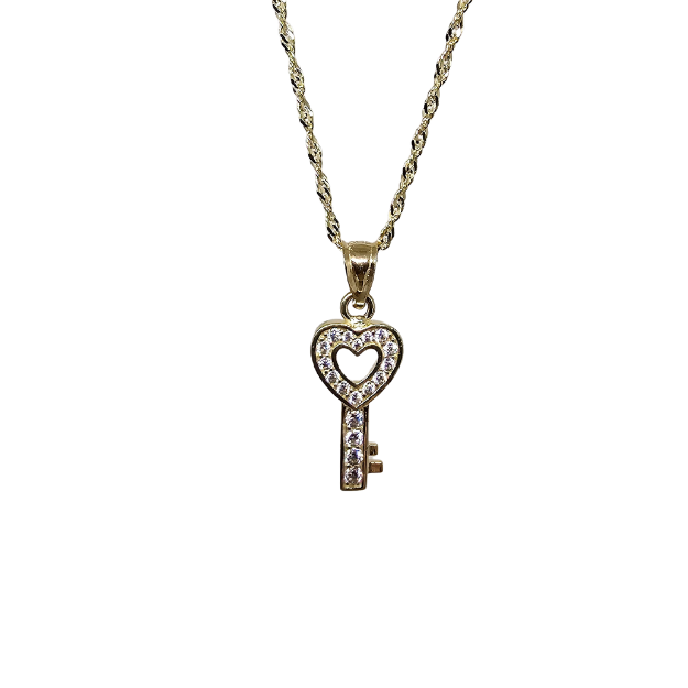 10k Gold Chain with Yellow Gold Key of Love pendant New