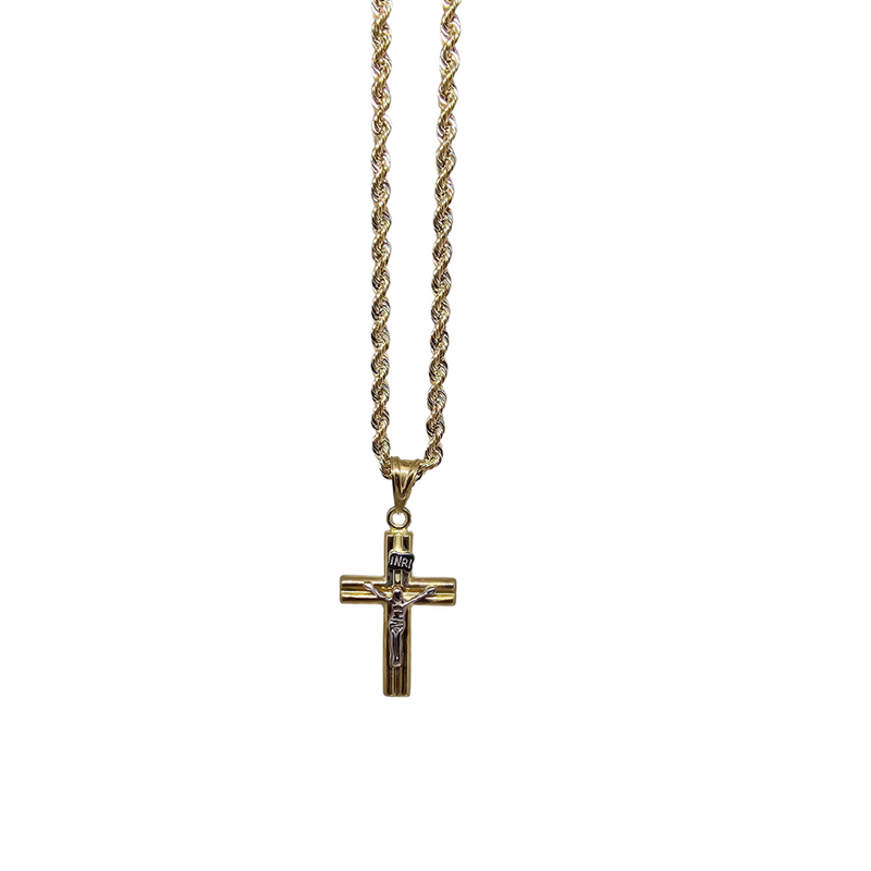 10K Gold  Rope Chain +10K Gold Cross jesus 2 tons