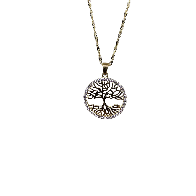 10k Gold Chain with Yellow Gold Tree of life pendant New