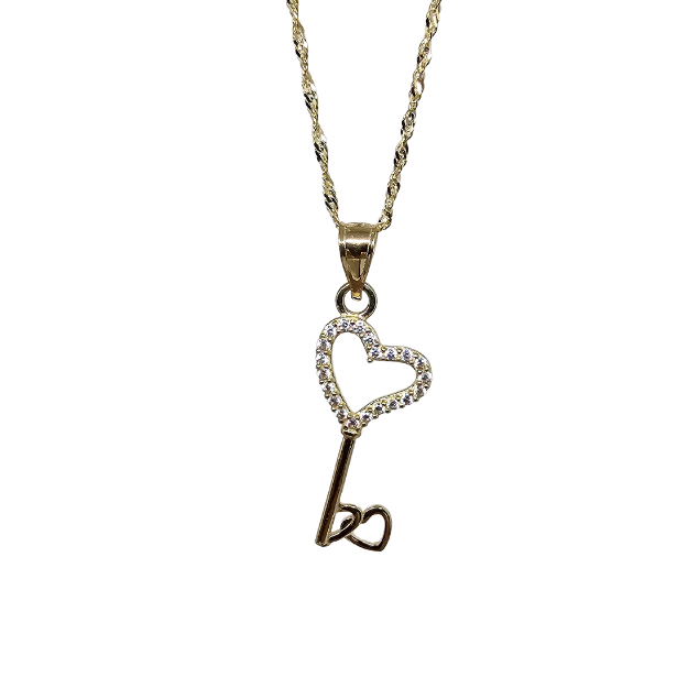 10k Gold Chain with Yellow Gold Key of Love pendant New