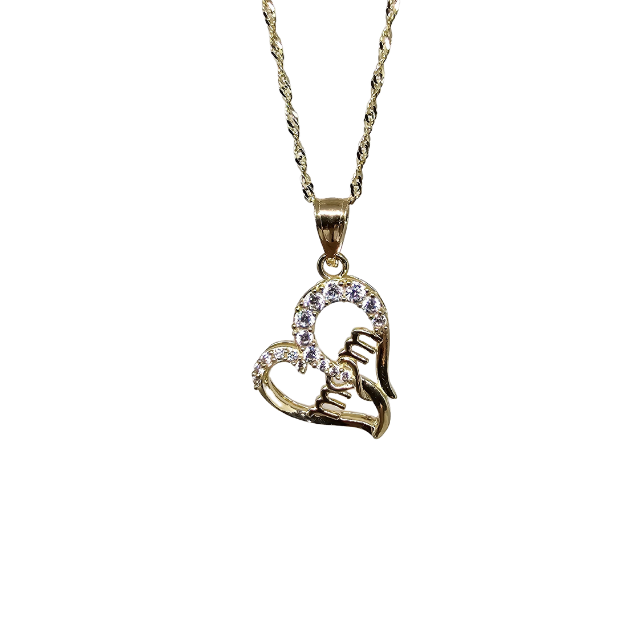 10k Gold Chain with Yellow Gold Heart  Mom Pendant New