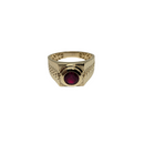 Crimson Command: 10K Yellow Gold Men’s Ring with Synthetic Red Sapphire