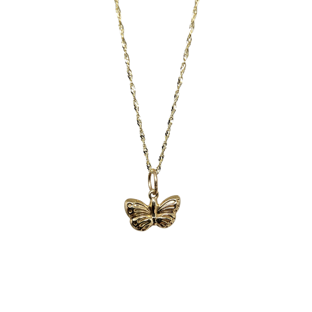 10k Gold Chain with Yellow Gold Butterfly Pendant New