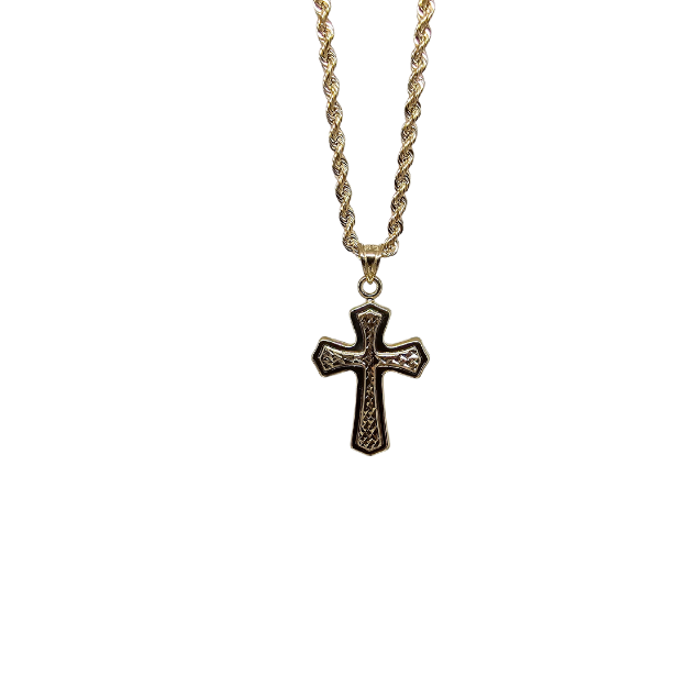 10K Gold  Rope Chain +10K Gold Cross