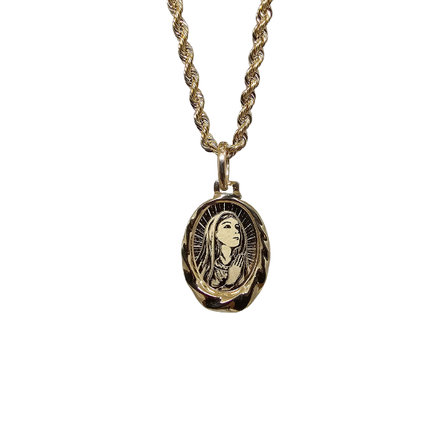 Rope Chain  10K Gold + Virgin Mary in Yellow Gold