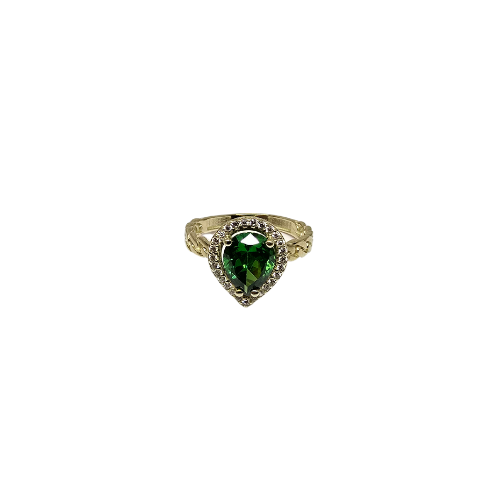 bague poire pierre verte en or 10k