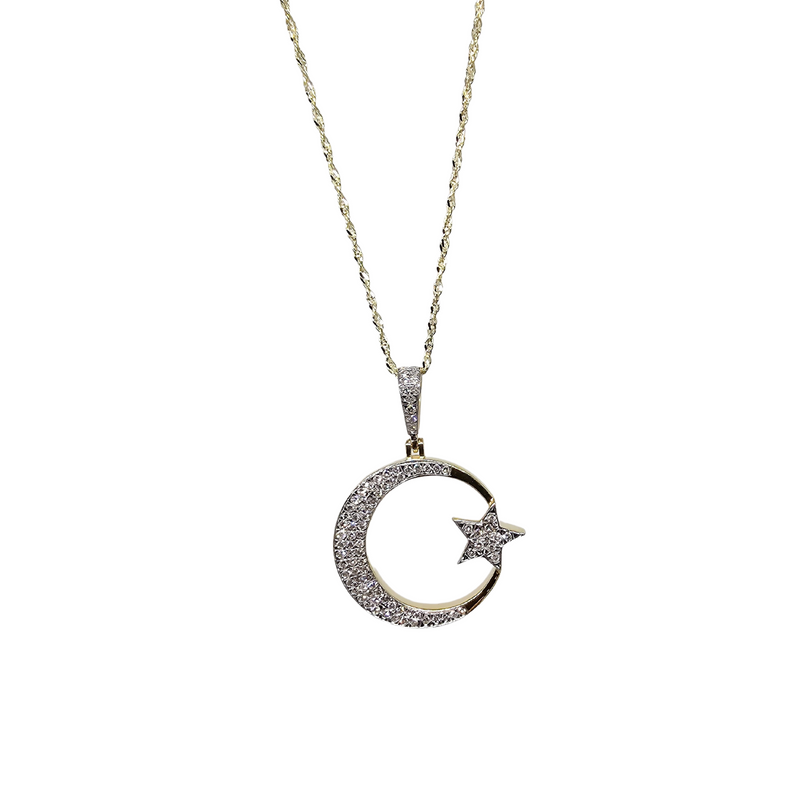 10k Moon Star 0.51ct of diamonds  Necklace  10k Yellow Gold