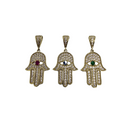 Vibrant 10K Yellow Gold Hamsa Pendant with Blue, Red, or Green Zirconia Stones