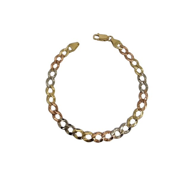 10K 6mm Curb Bracelet 3 tones Gold MBS-1079