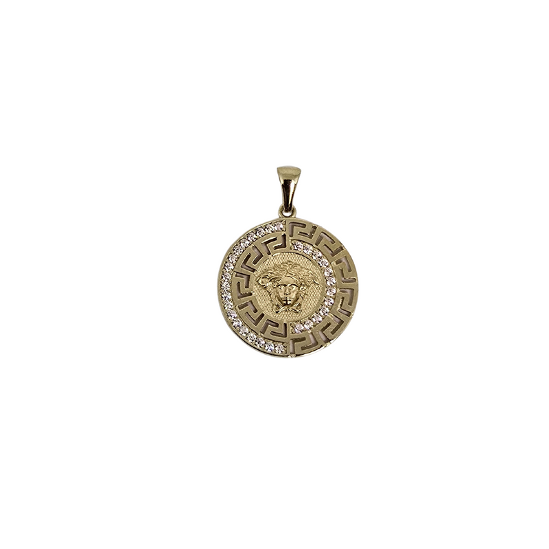 Greek Design Head Pendant with Zirconia Stones in Yellow Gold DREY-012