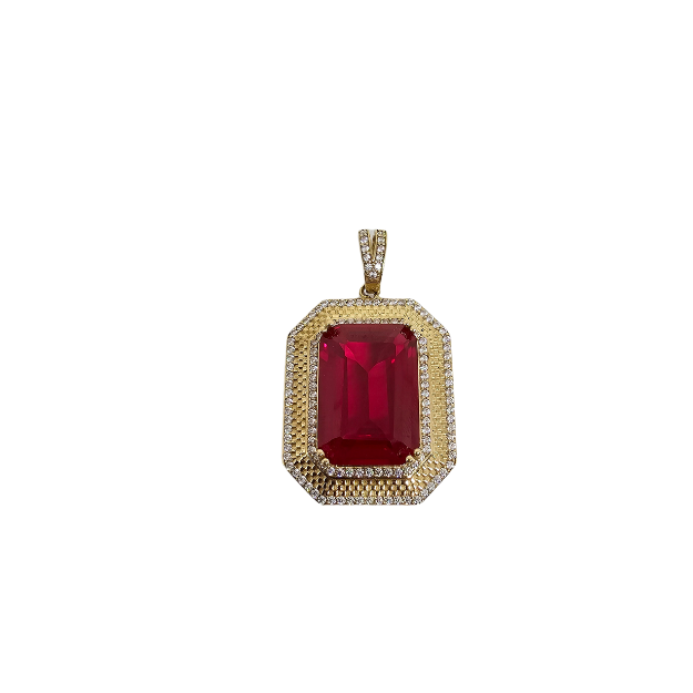 10K Gold Red Stone  Pendant New