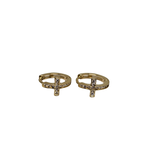 10k Huggies  Cross Earring Yellow Gold