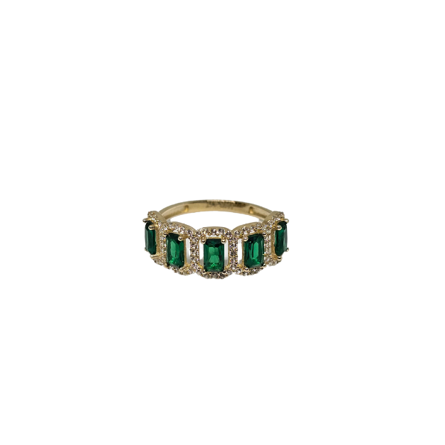 10k Gold green stone design Women Ring New
