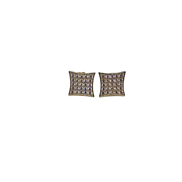 10k Gold Studs Square Earrings Zirconia Stones New