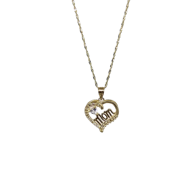 10k Gold Chain with Yellow Gold Heart Mom Pendant New