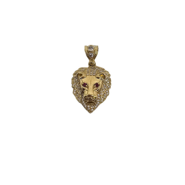 10k Gold Red Eyes Lion  Pendant