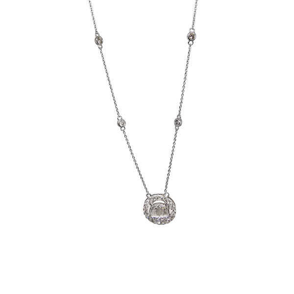 collier 1.00ct diamants banquettes rondes or blanc 14k