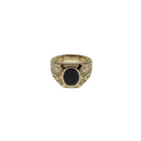 Crimson Flame: 10K Yellow Gold Ring with Synthetic Black Sapphire