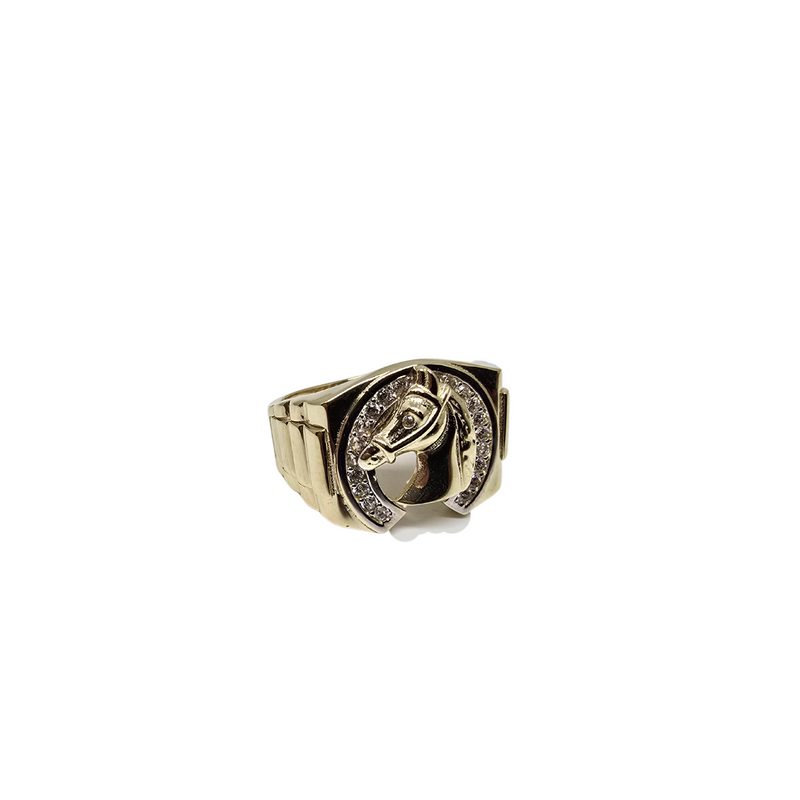 10K yellow gold horse men ring with zirconia stones MBS-811