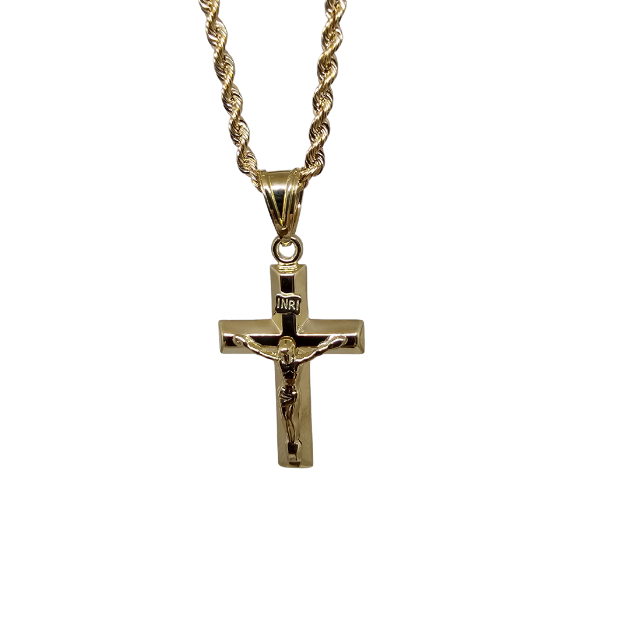 Rope Chain  10k Gold  + Cross Gold Pendant 10k