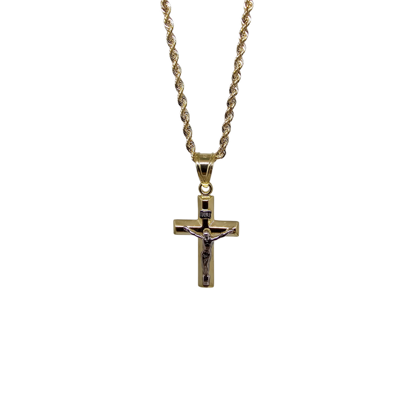 10K Gold  Rope Chain +10K Gold Cross  jesus 2 tons