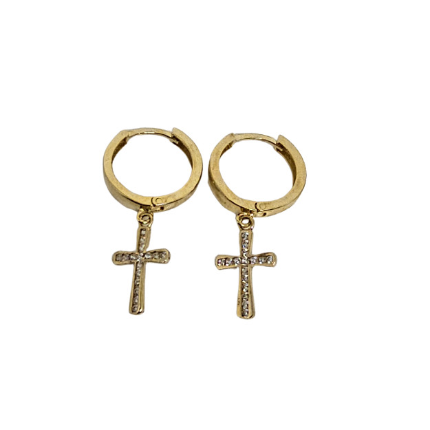 10k Huggies Cross Earring Yellow Gold