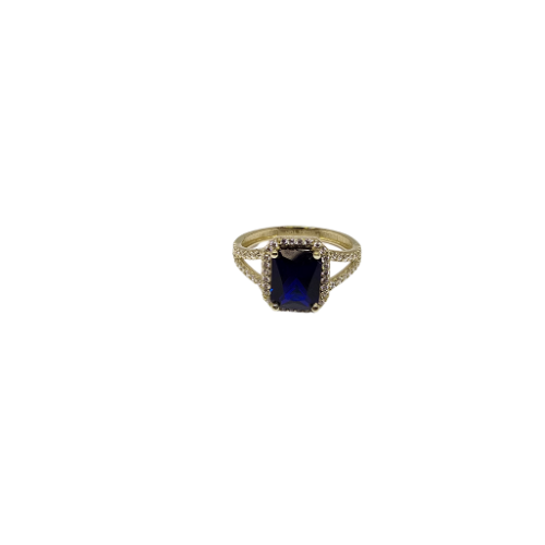 Bague carrée en or 10k avec pierres bleues