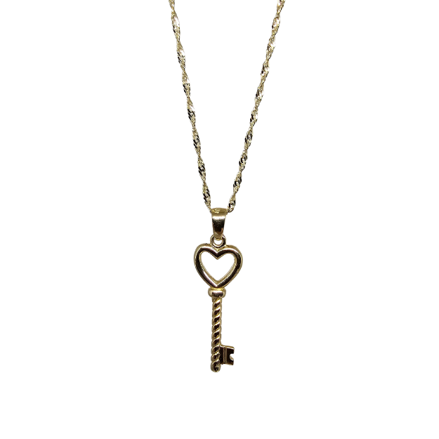 10k Gold Chain with Yellow Gold Key of Love pendant New