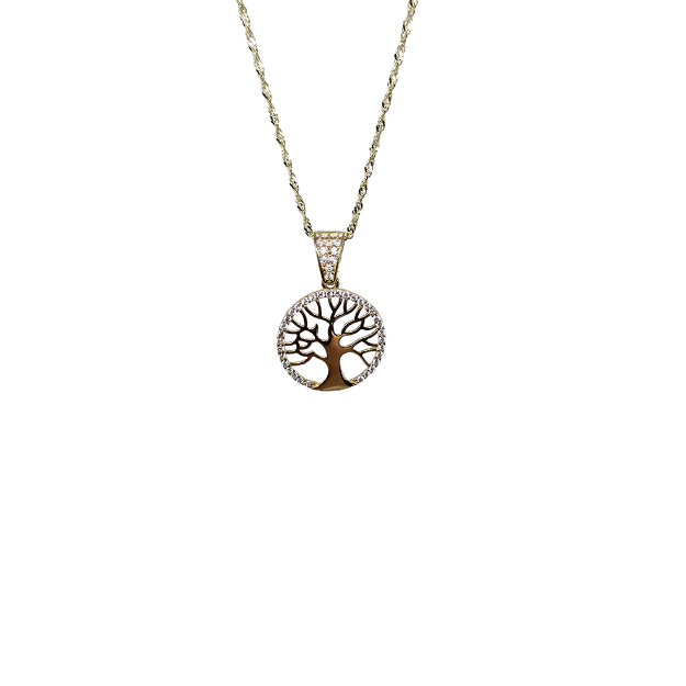 10k Gold Chain with Yellow Gold Tree of life pendant New