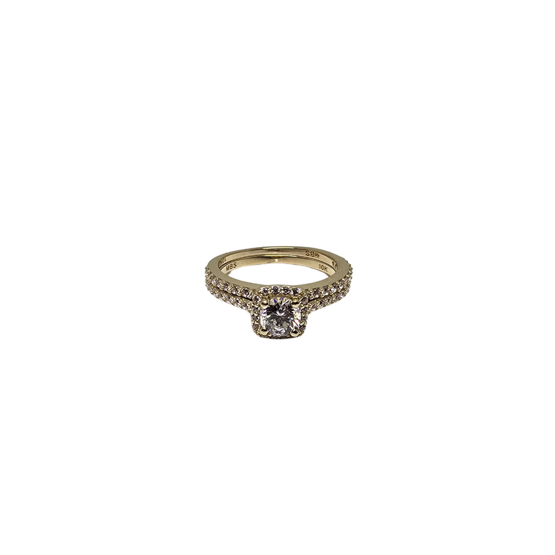 10k halo gold double  ring zirconia stones