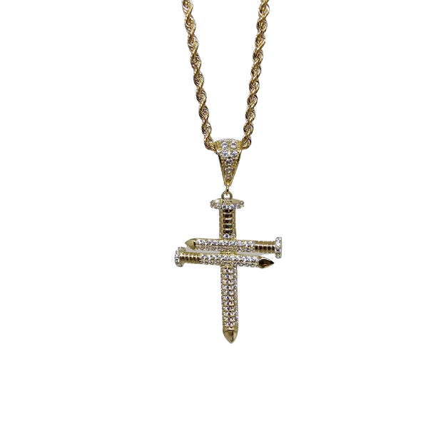 10K Gold  Rope Chain +10K Gold Cross Nail