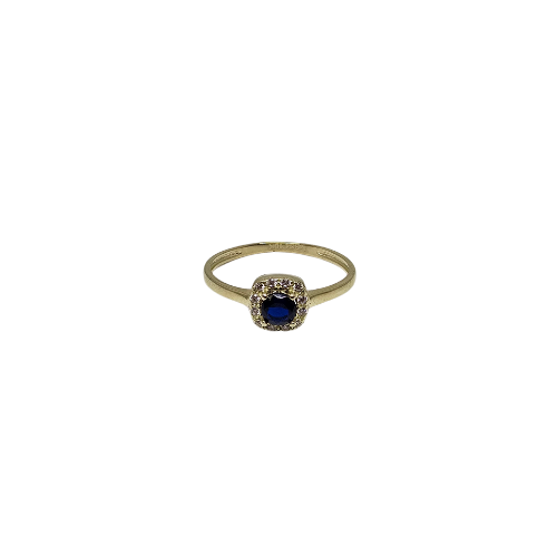 Bague rond pierre bleu en or 10k