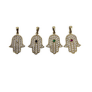 0K Yellow Gold Hamsa Pendant with Colored Zirconia – Available in Pink, Black, White, or Green