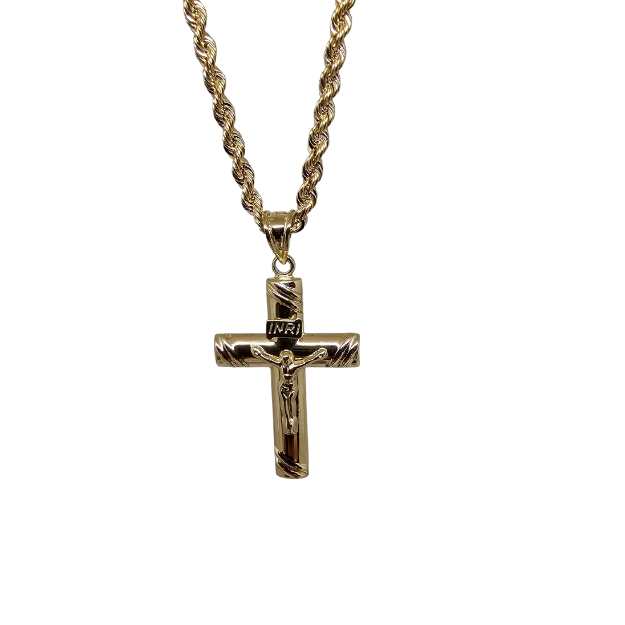 10K Gold  Rope Chain +10K Gold Cross