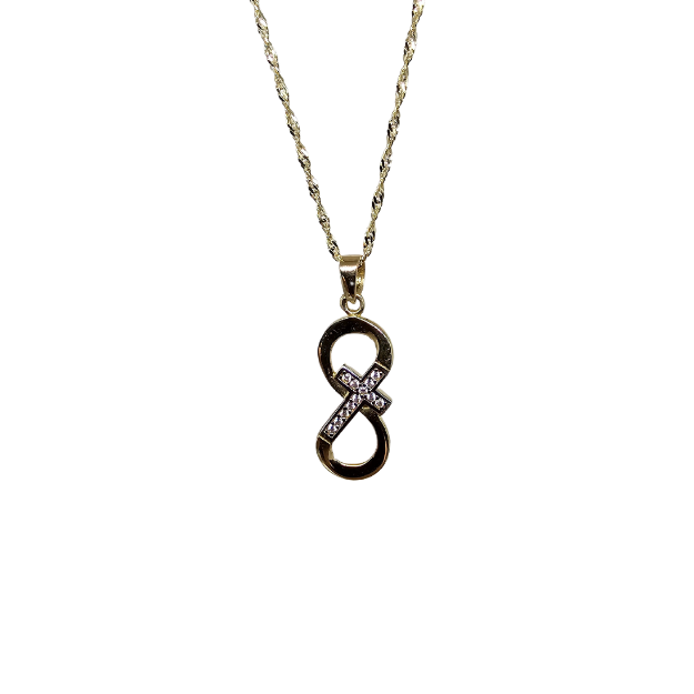 10k Gold Chain with Yellow Gold Infinity&Cross  pendant New