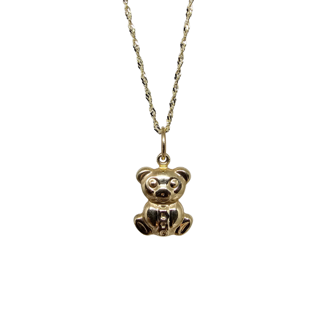 10k Gold Chain with Yellow Gold Bear Pendant New