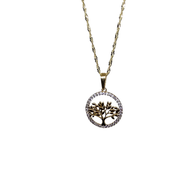 10k Gold Chain with Yellow Gold Tree of life pendant New