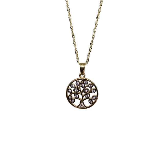 10k Gold Chain with Yellow Gold Tree of Life pendant New