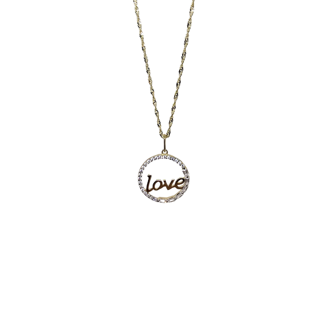 10k Gold Chain with Yellow Gold Love  pendant New