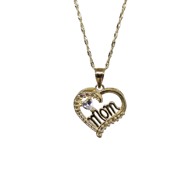 10k Gold Chain with Yellow Gold Heart Mom Pendant New