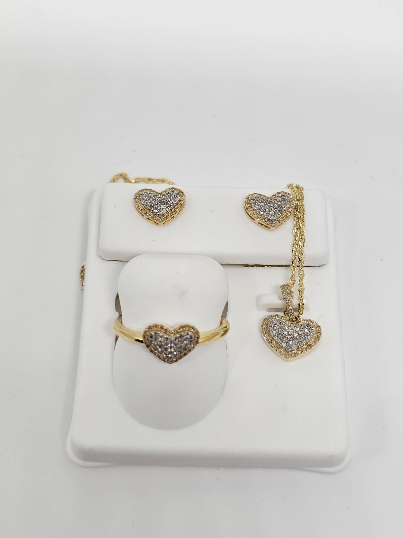 10k Full Set 0.70ct Diamond Heart Earrings + Rings + Heart necklace