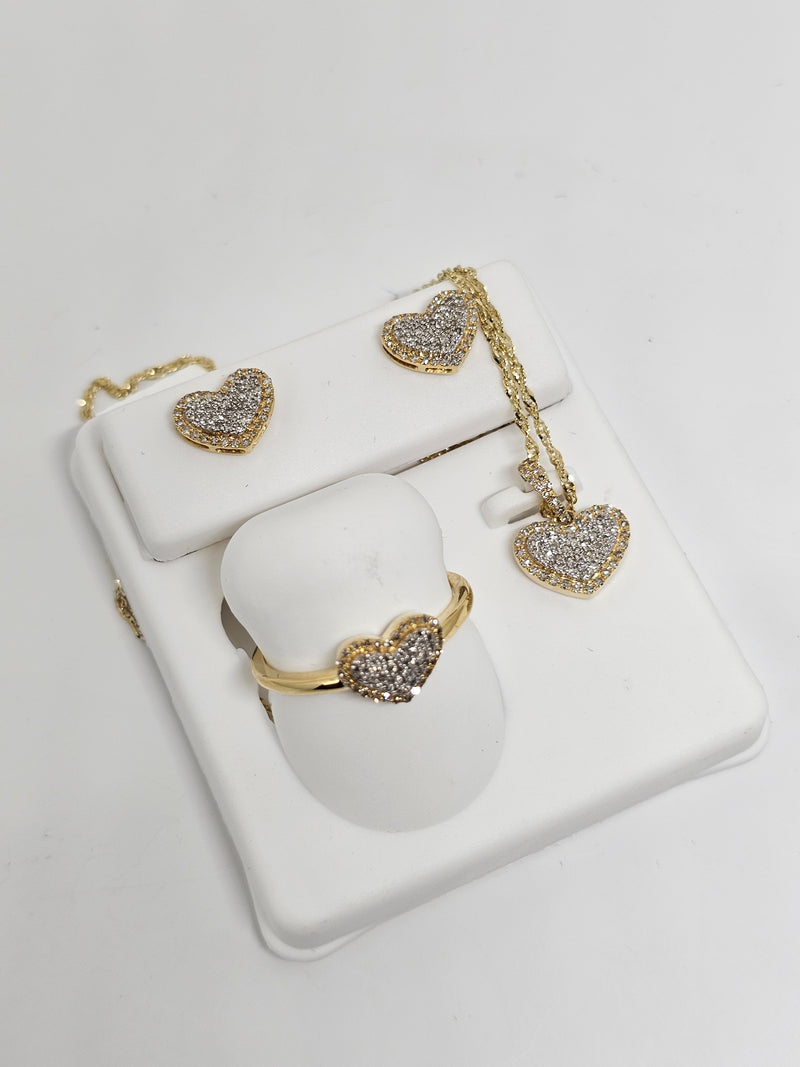 10k Full Set 0.70ct Diamond Heart Earrings + Rings + Heart necklace