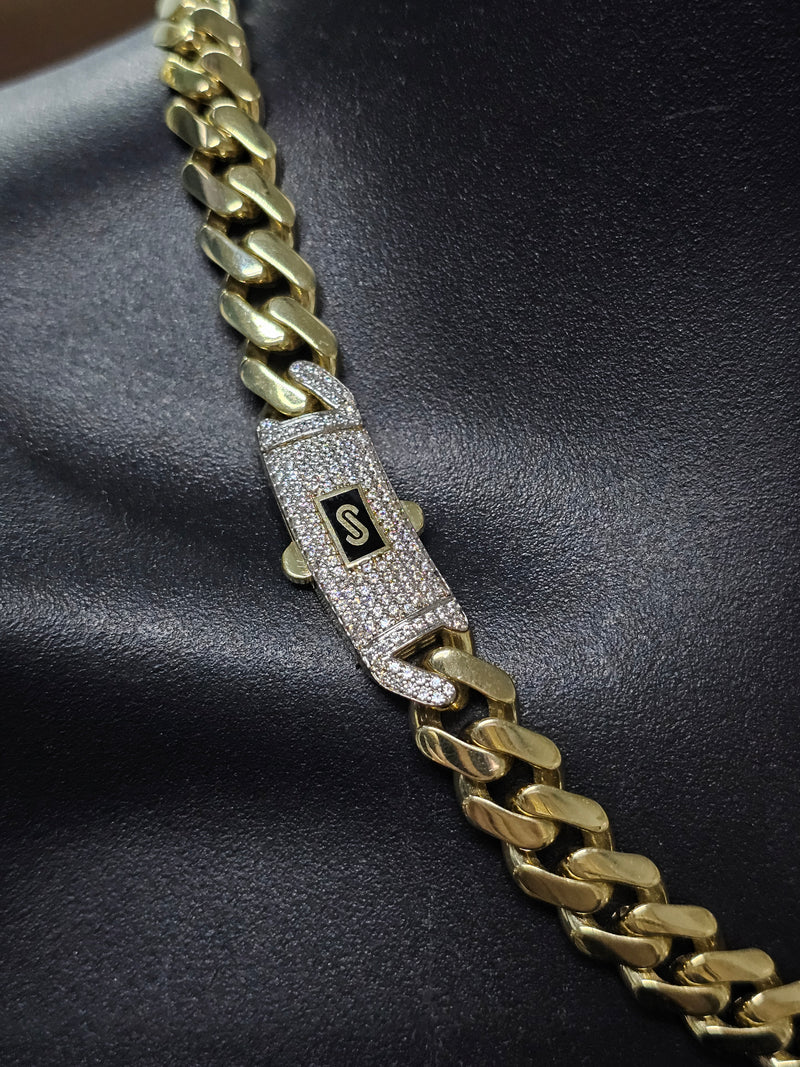 10k 11mm Monaco chain Yellow Gold CZS Lock