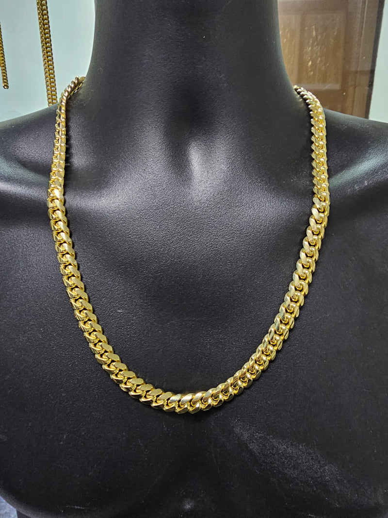 9MM 10k Yellow Solid Gold Miami Cuban Link Chain Solid-Full Tight links