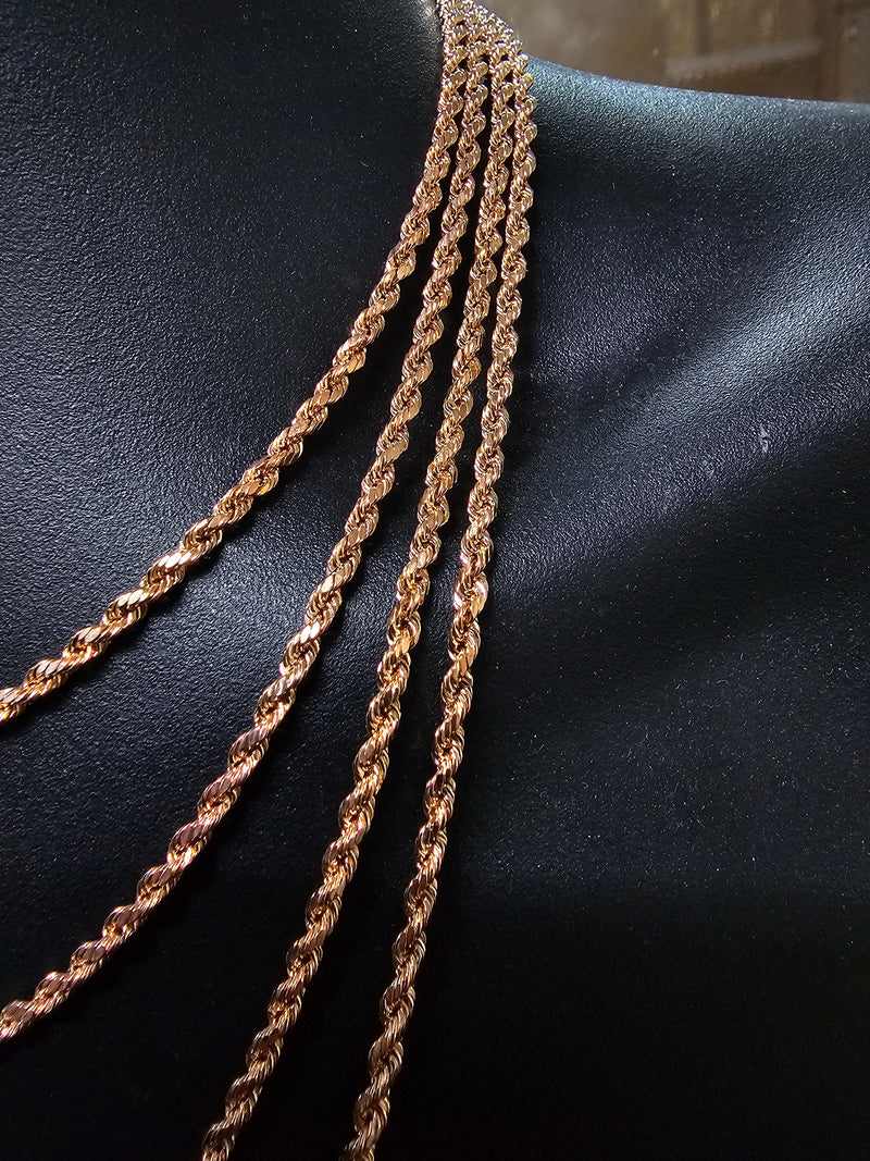 3MM 10K Diamond Cut Rope Chain Rose Gold