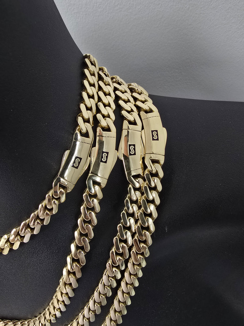 9mm 10k Yellow Gold Monaco Chain