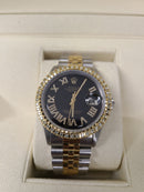 rolex datejust 36mm 2.00ct diamonds romain dial black